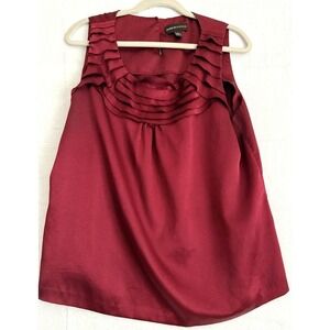 Dana Buchman‎ Womens Burgundy Textured Ruffle Square Neck Sleeveless Top XL